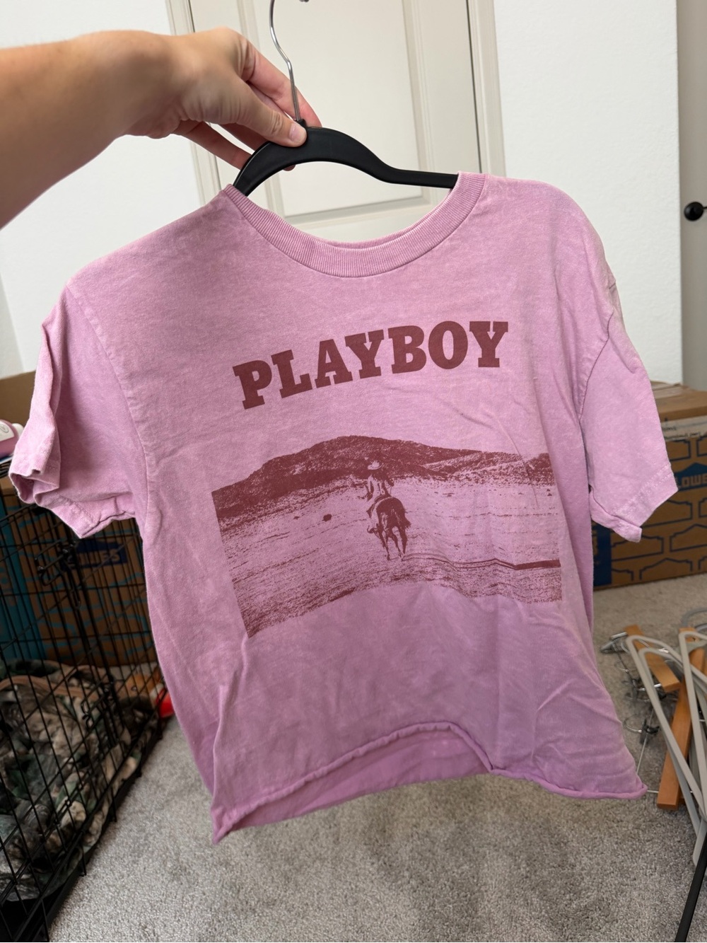 PLAYBOY Pink Graphic Tee with Brown Print